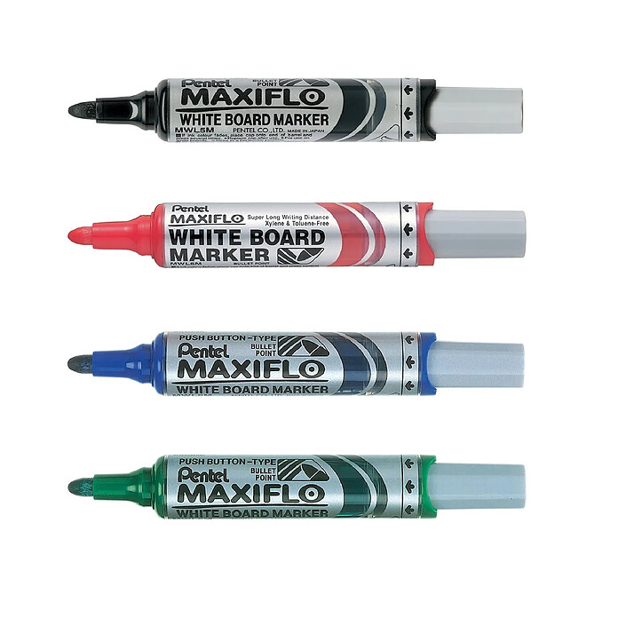 PENTEL Etui de 4 marqueurs effaçables à sec tableaux blancs Pointe Ogive MAXIFLO