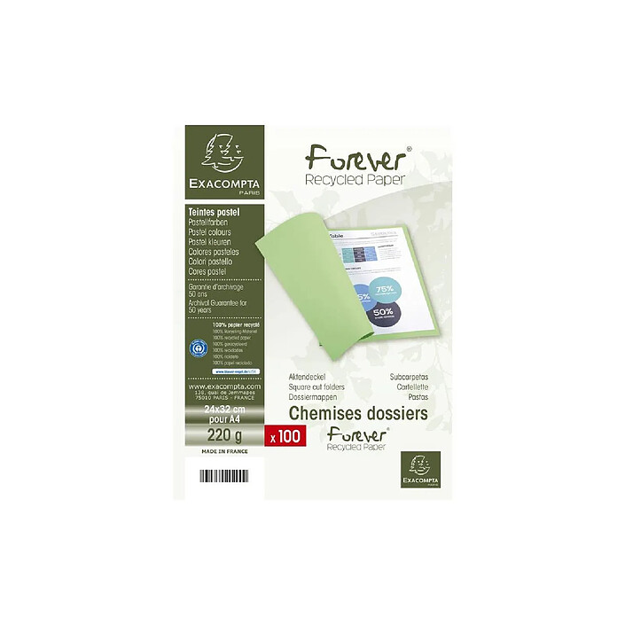 EXACOMPTA Paquet de 100 chemises Forever® 220 100% recyclé 24x32cm Rouge