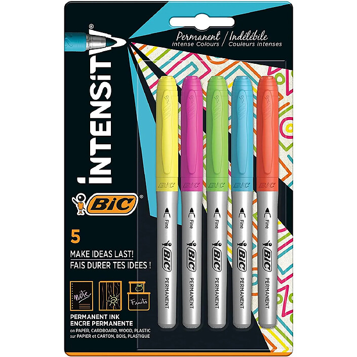 BIC Etui de 5 Marqueurs permanents Intensity, couleurs intenses