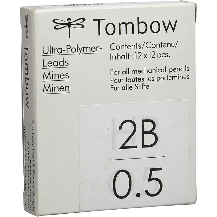 TOMBOW Etui de 12 Mines pour porte-mine pointe calibrée 0,5 mm dureté 2B x 12