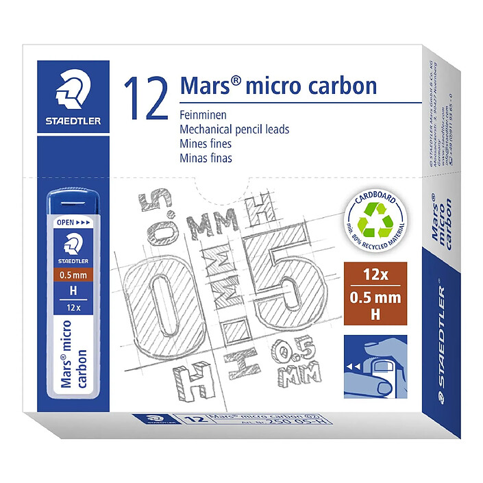 STAEDTLER Etui de 12 mines 'Mars micro carbon' 0,5 mm H x 12