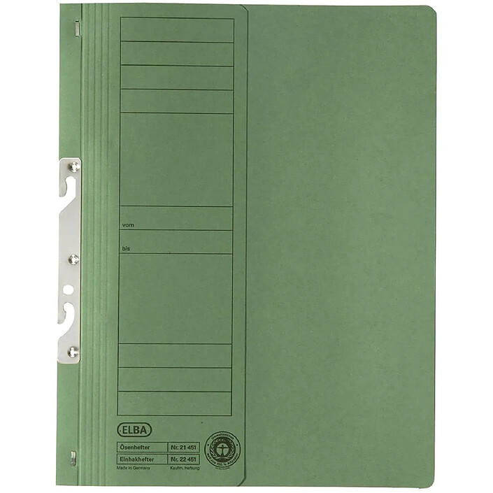 ELBA Lot de 50 chemises suspendues à crochet, en carton, demi couverture, vert