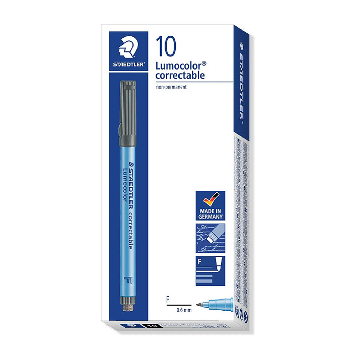 STAEDTLER Lumocolor marqueur non permanent correctable 305F Pointe Fine 0,6mm Noir x 10
