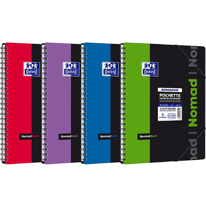 OXFORD Cahier Etudiant NomadBook A4+160 pages 90g lignée 7mm Coloris Aléatoire