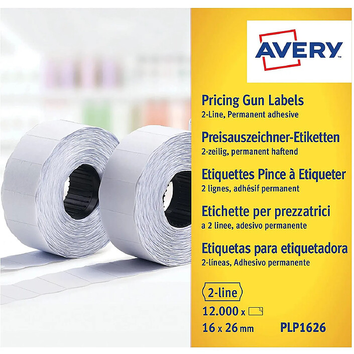 AVERY Boîte 10 Rouleaux de 1200 Etiquettes 26x16mm 2 lignes (10+ 8 caractères) Permanent Blanc