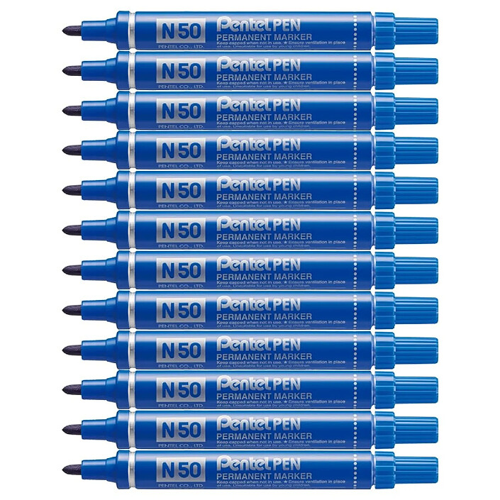 PENTEL Marqueur Permanent N50 Corps Aluminium Pointe ogive 2 mm Bleu x 12