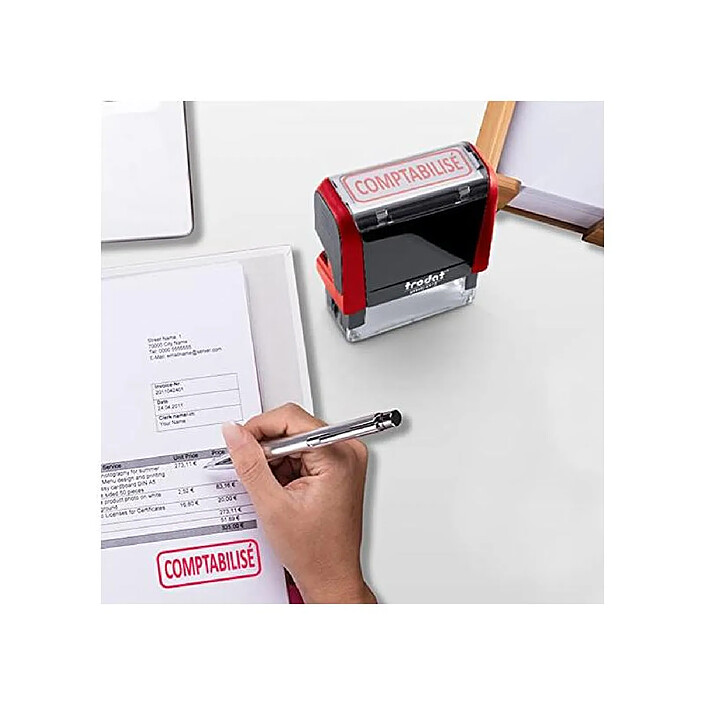 Avis TRODAT Tampon X-print 4912 Formule Commerciale Texte + Picto 'COMPTABILISÉ' Rouge