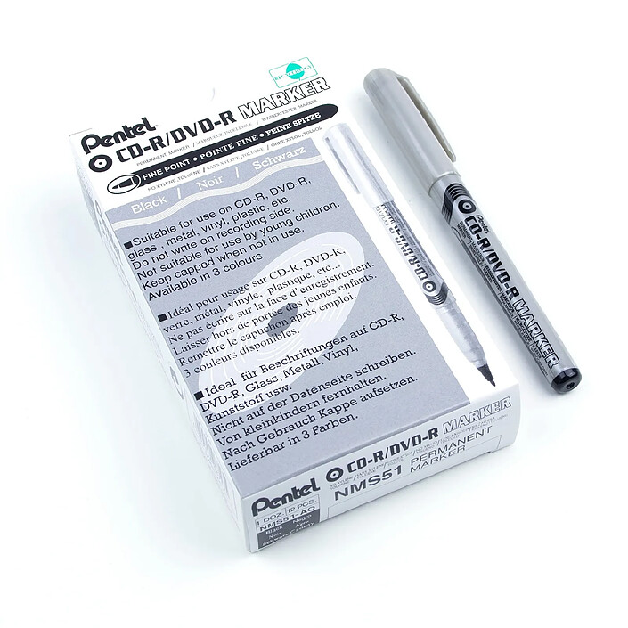 PENTEL Marqueur Permanent CD-R/DVD-R MARKER Noir x 12