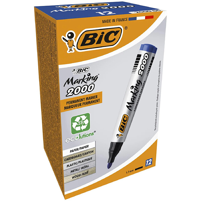 BIC Marqueur Permanent MARKING 2000 pointe Ogive Large Bleu x 12