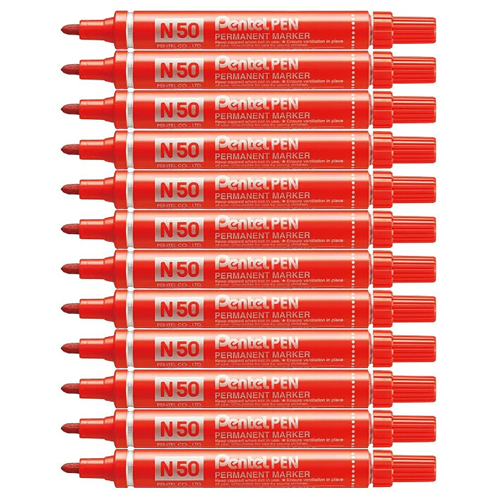 PENTEL Marqueur permanent N50 Pointe Ogive 2 mm Rouge x 12