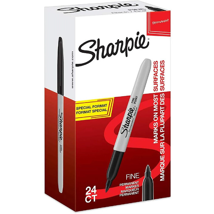 SHARPIE Marqueur permanent FINE, Value pack de 24 Noir