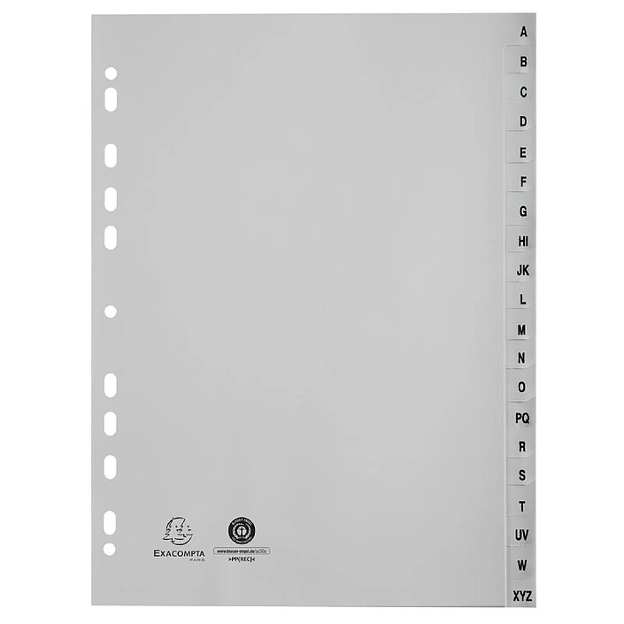 EXACOMPTA Intercalaires imprimés alphabétiques PP recyclé gris - AZ 20 positions - A4 - Gris x 10
