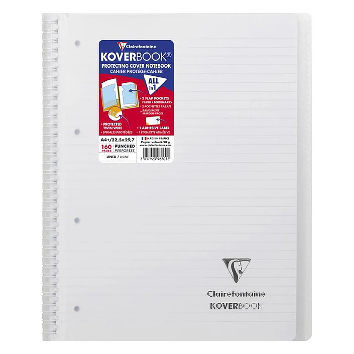 Avis CLAIREFONTAINE Koverbook reliure intégrale 22,5x29,7cm 160p ligné perfo. 4 trous coloris assortis
