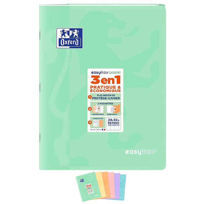 OXFORD Cahier piqûre EASYBOOK Pastel 24 x 32 cm 96p 90g grands carreaux coloris aléatoire