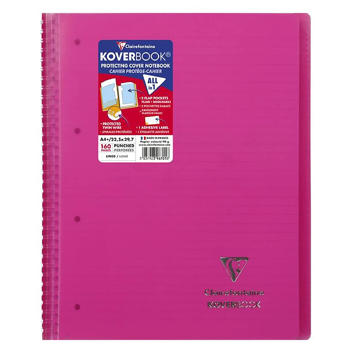 CLAIREFONTAINE Koverbook reliure intégrale 22,5x29,7cm 160p ligné perfo. 4 trous coloris assortis pas cher