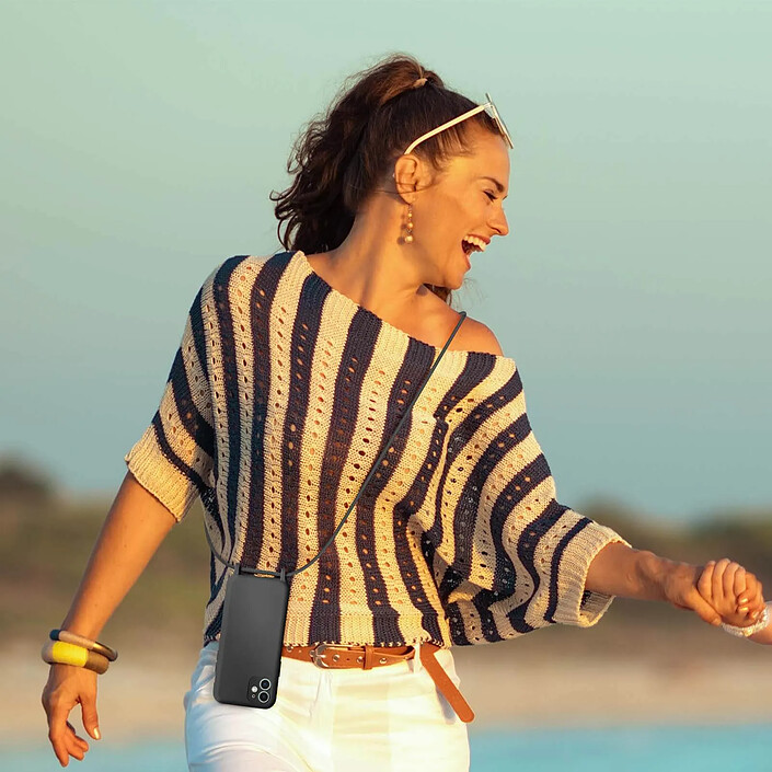 Acheter Avizar Coque Cordon iPhone 11 Semi-rigide Lanière Tour du Cou 80cm Noir