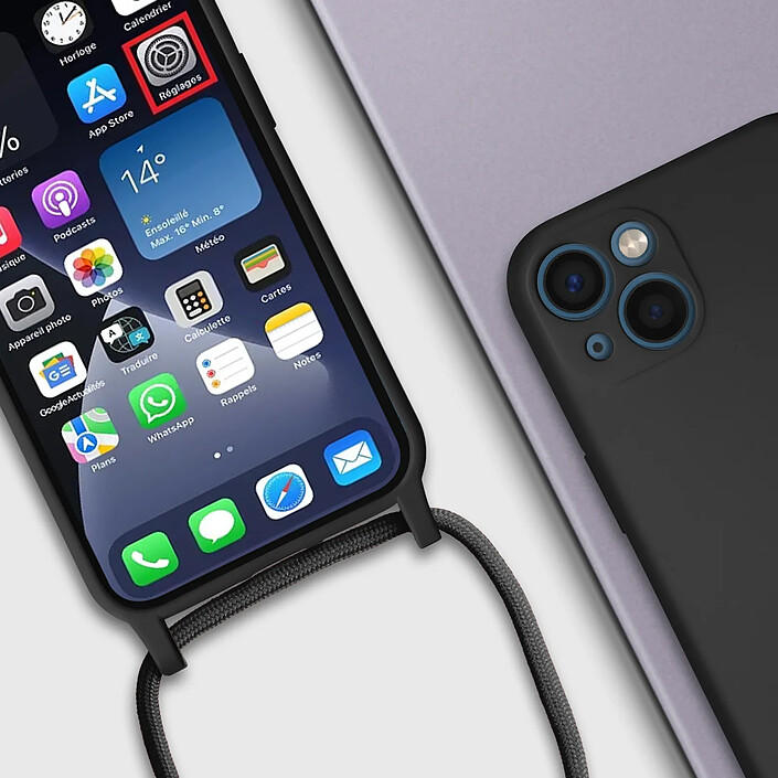 Avizar Coque Cordon pour iPhone 13 Semi-rigide avec Lanière Tour du Cou 80cm pas cher