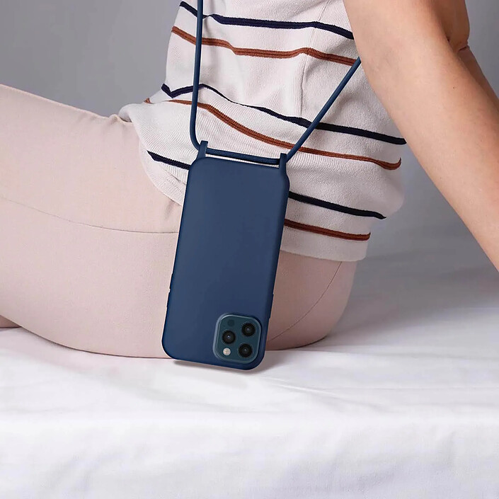 Avis Avizar Coque pour iPhone 12 Pro Max Semi-Rigide Soft-Touch avec Cordon Tour de Cou Bleu