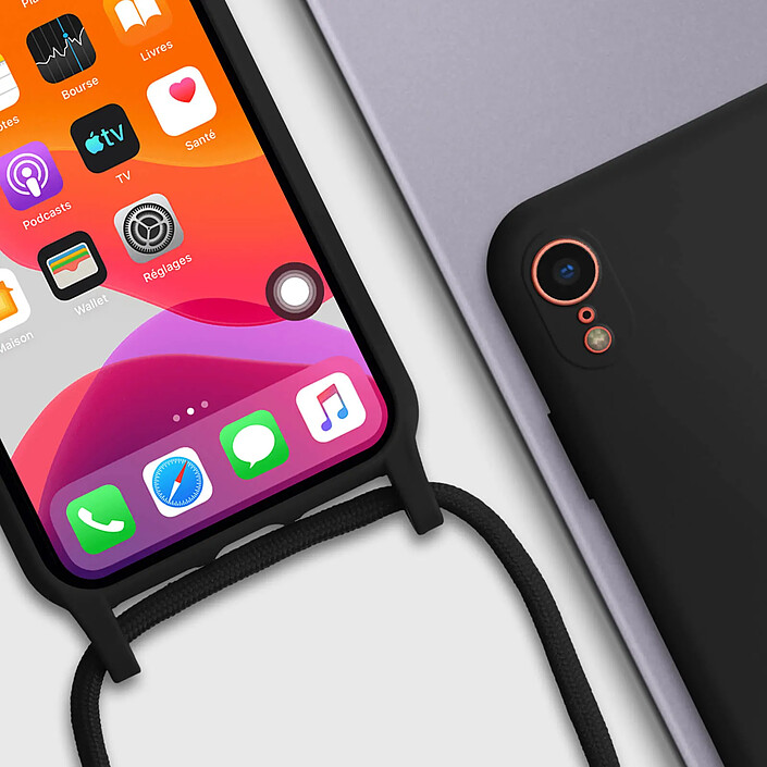 Avizar Coque Cordon Apple iPhone XR Semi-rigide avec Lanière Tour du Cou 80cm noir pas cher