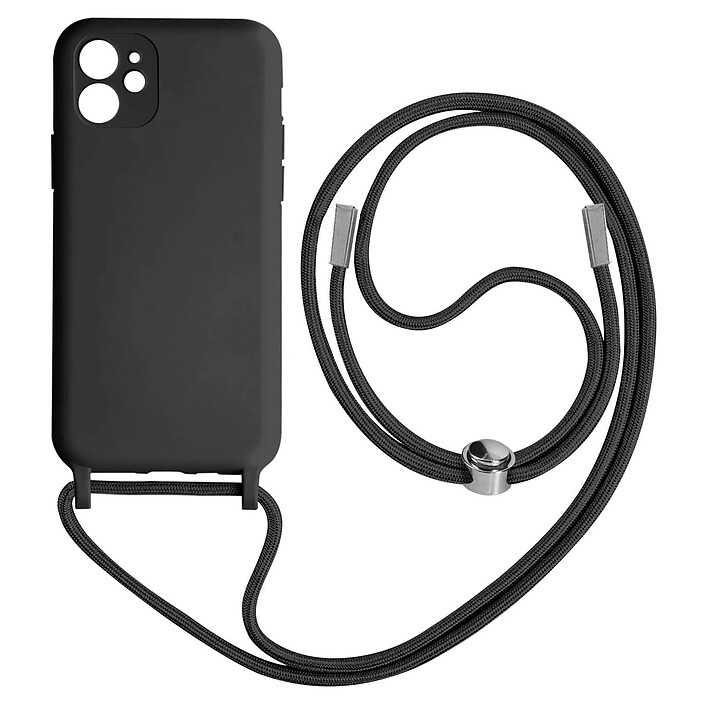 Avizar Coque Cordon iPhone 11 Semi-rigide Lanière Tour du Cou 80cm Noir