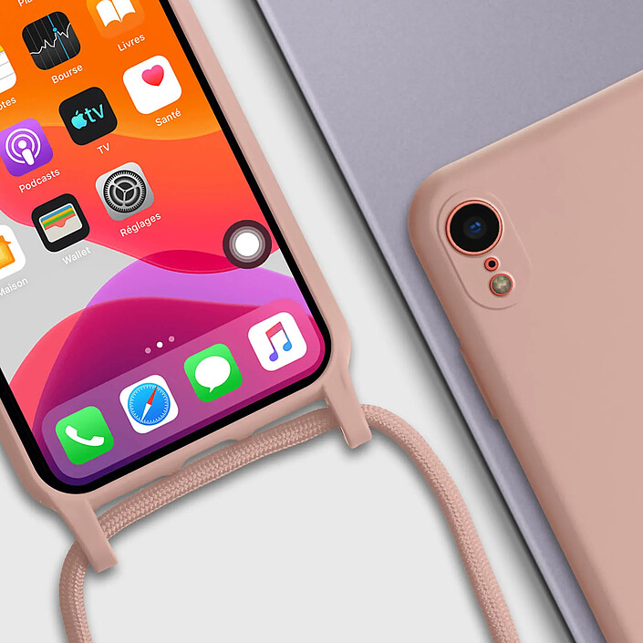 Avizar Coque pour iPhone XR Semi-Rigide Soft-Touch avec Cordon Tour de Cou Rose pas cher