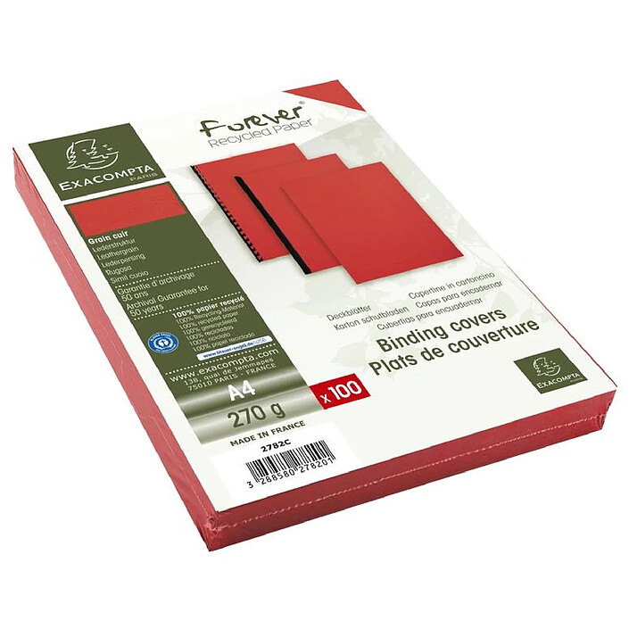 EXACOMPTA Paquet de 100 couvertures matière synthétique pour reliure A4 Rouge EVER x 4