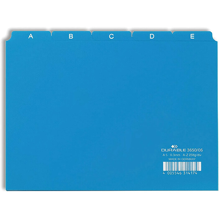 DURABLE Jeu de 25 Intercalaires Onglets imprimés A Z format A5 Italienne Bleu