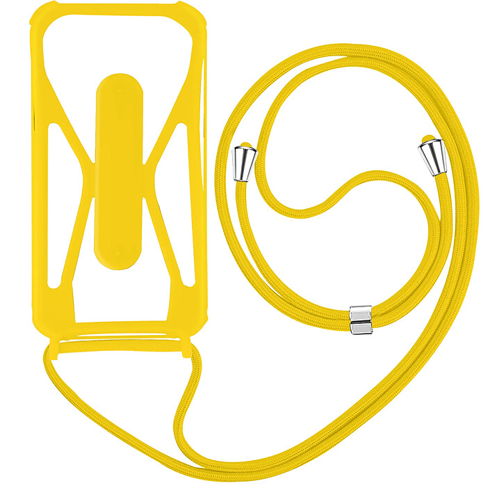 Coque Cordon pour Smartphone Universel Silicone Coins bumper Béquille support Jaune
