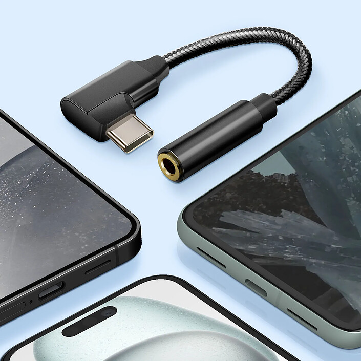 Avizar Adaptateur Audio USB-C vers Jack 3.5mm femelle Design Coudé Longueur 12cm pas cher