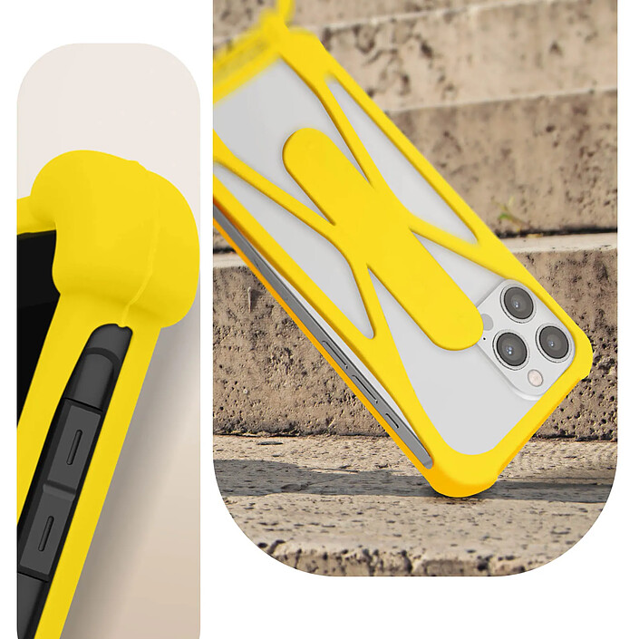 Avis Coque Cordon pour Smartphone Universel Silicone Coins bumper Béquille support Jaune