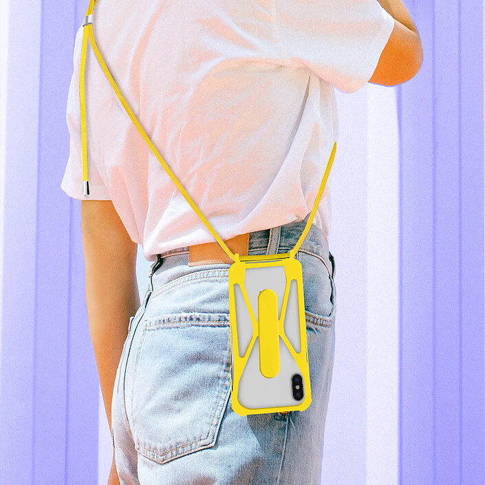 Coque Cordon pour Smartphone Universel Silicone Coins bumper Béquille support Jaune pas cher