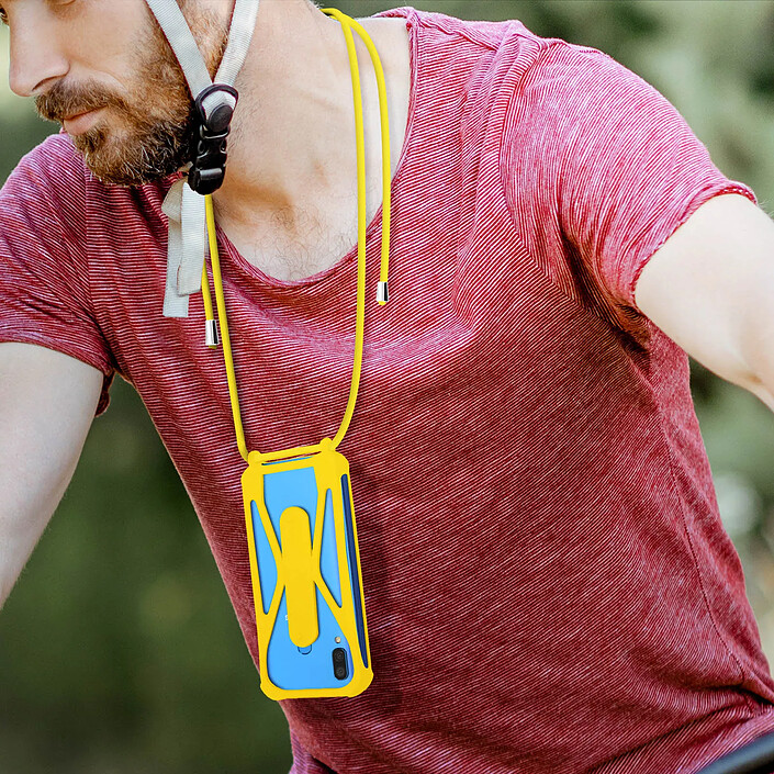 Acheter Coque Cordon pour Smartphone Universel Silicone Coins bumper Béquille support Jaune