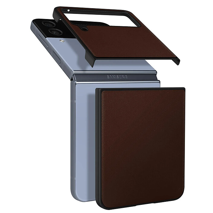 Avizar Coque pour Samsung Galaxy Z Flip 4 Cuir Elégant Contour Rigide Fine Marron