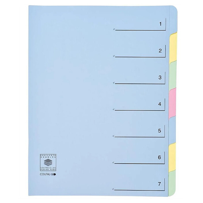COUTAL Trieur 7 onglets en dossier Dos extensible Rubriques imprimées Bleu