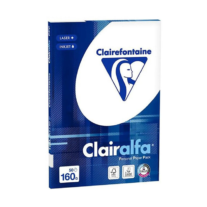CLAIRALFA Ramette 50 Feuilles Papier 160g A4 210x297 mm Certifié FSC Blanc x 10