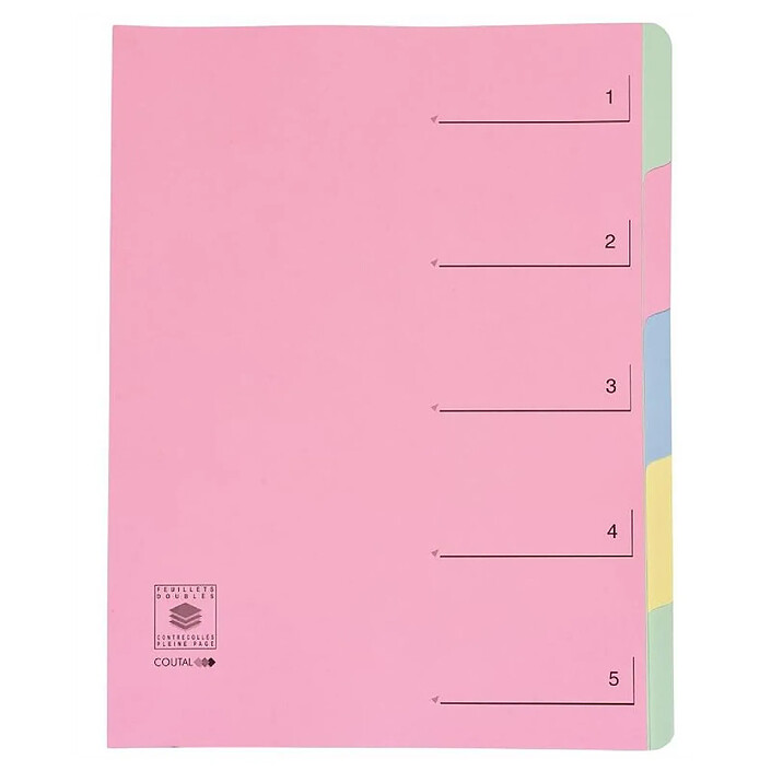 COUTAL Trieur 5 onglets en dossier Dos extensible Rubriques imprimées Rose