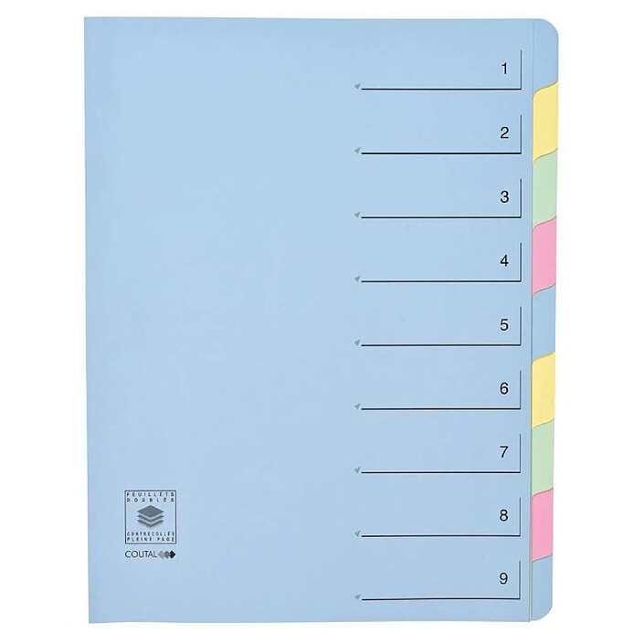 COUTAL Trieur 9 onglets en dossier Dos extensible Rubriques imprimées Bleu