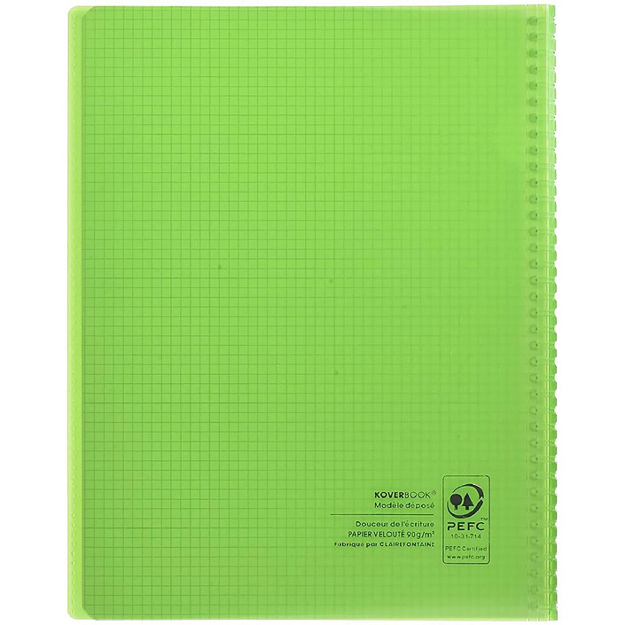 CLAIREFONTAINE Cahier protège-cahier Koverbook Piqué Polypro 24x32 cm 160 P Q 5x5 Coloris Aléatoire