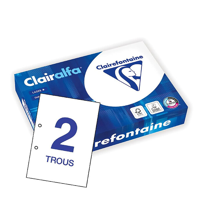 CLAIRALFA Ramette 500 Feuilles Papier Perforé 2 Trous 80g A4 210x297 mm Certifié FSC Blanc x 5