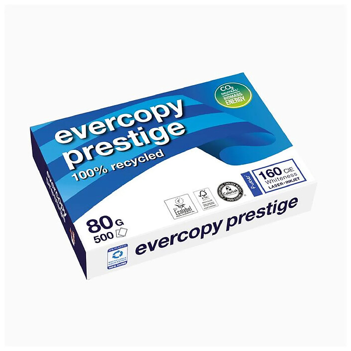 CLAIRALFA Ramette 500 Feuilles Papier Evercopy Prestige 100% Recyclé A4 80g Blanc 160CIE x 5