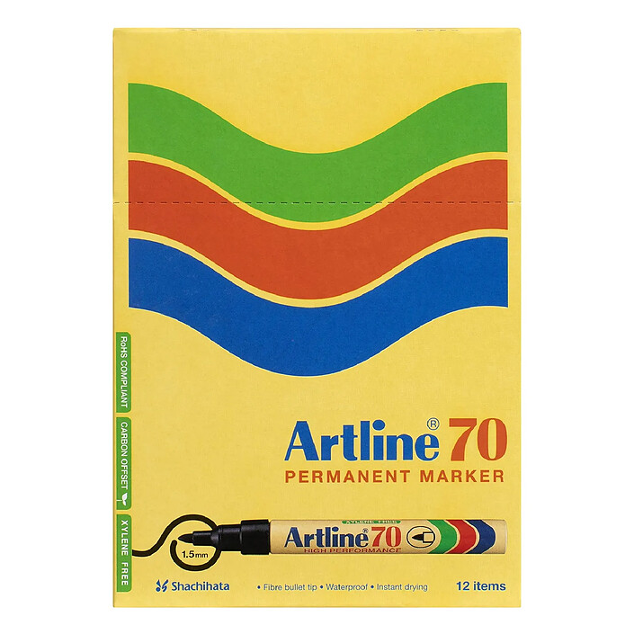 ARTLINE Marqueur '70' Permanent Indélébile Corps Alu Pointe Conique 1,5 mm Noir x 12