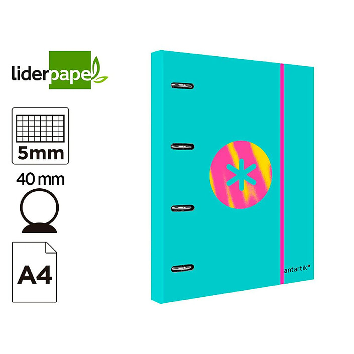 ANTARTIK Classeur liderpapel antartik trending topic 2020 4 anneaux ronds 40mm feuillet mobile a4 5x5mm coloris turquoise x 10