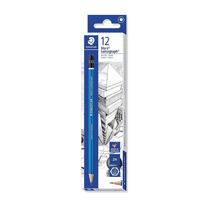 STAEDTLER Crayon Papier Mars Lumograph 100 Mine 2 mm Bleu 2H x 12