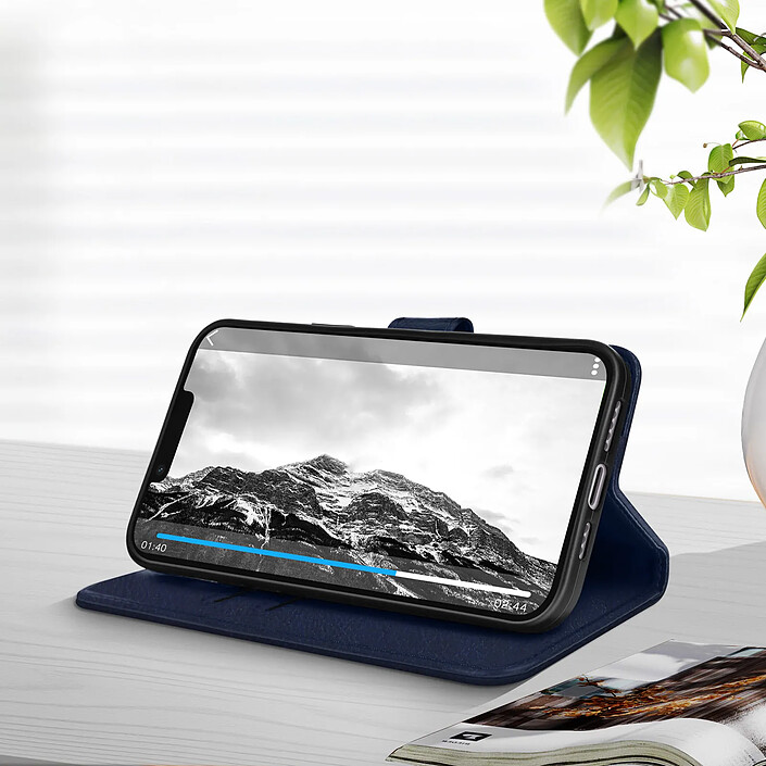 Avis Avizar Étui Portefeuille pour iPhone 14 Plus Chesterfield Grainé Fonction Stand Bleu nuit