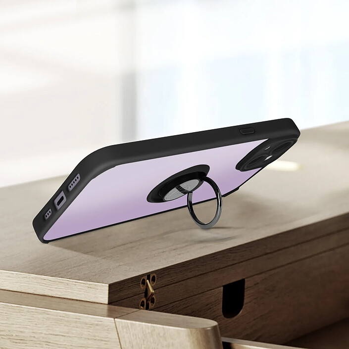 Avizar Coque pour iPhone 14 Bi-matière Bague Métallique Support Vidéo noir pas cher