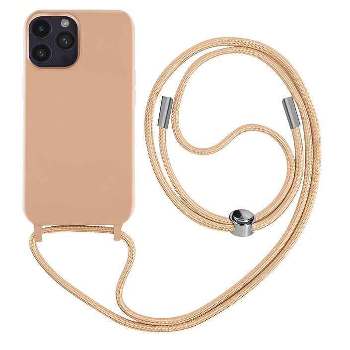 Avizar Coque Cordon iPhone 14 Pro Semi-rigide avec Lanière Tour du Cou 80cm rose