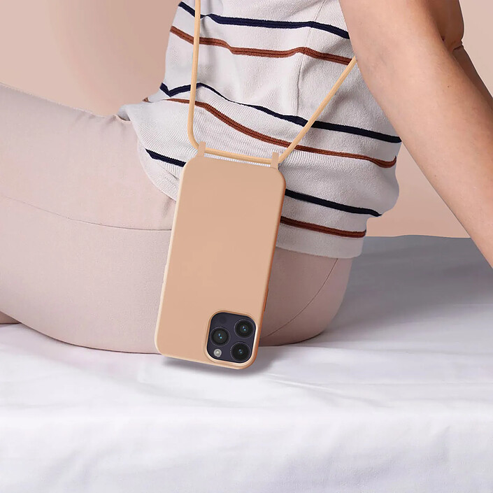 Avis Avizar Coque Cordon iPhone 14 Pro Semi-rigide avec Lanière Tour du Cou 80cm rose