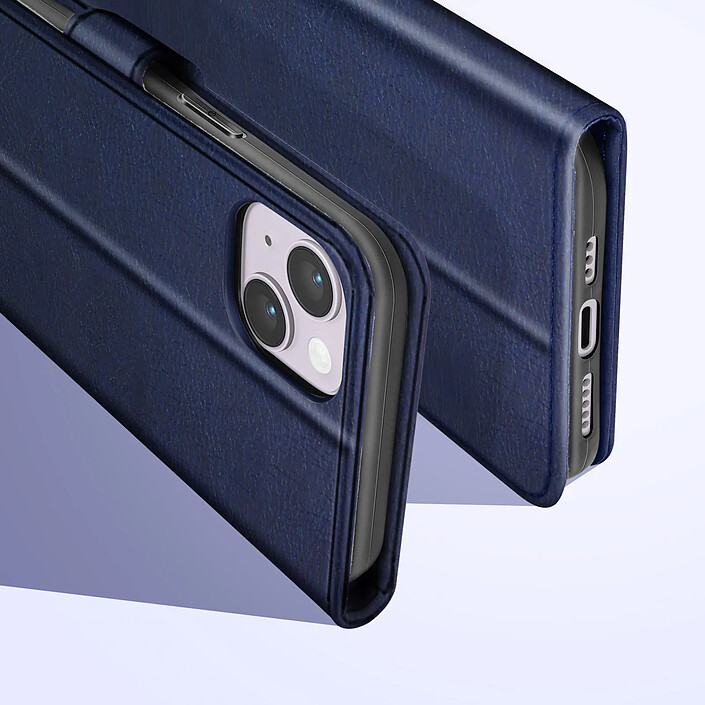 Avizar Étui Portefeuille pour iPhone 14 Plus Chesterfield Grainé Fonction Stand Bleu nuit pas cher