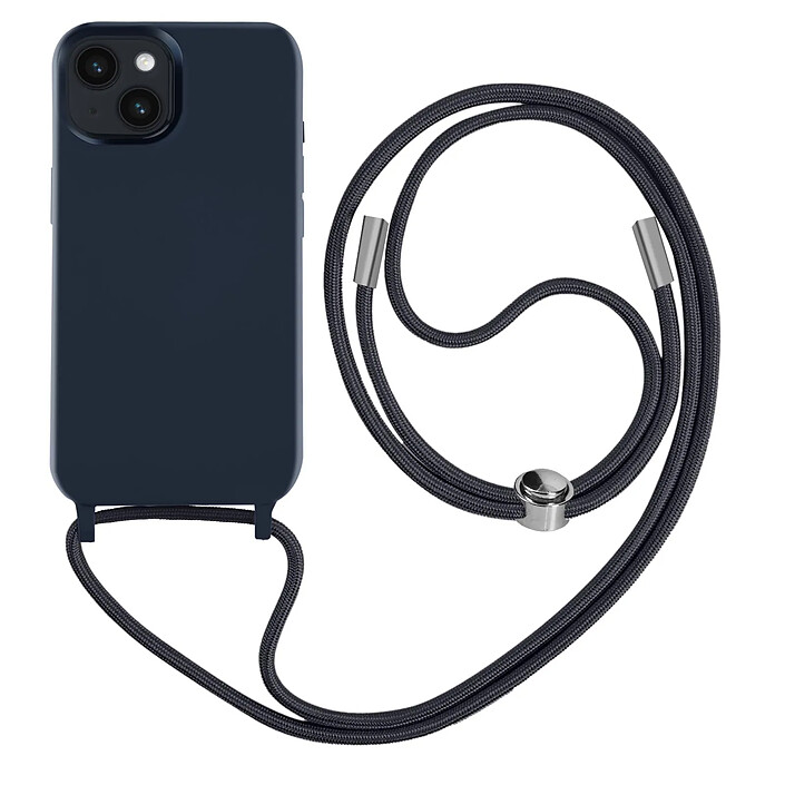 Avizar Coque Cordon iPhone 14 Plus Semi-rigide avec Lanière Tour du Cou 80cm bleu