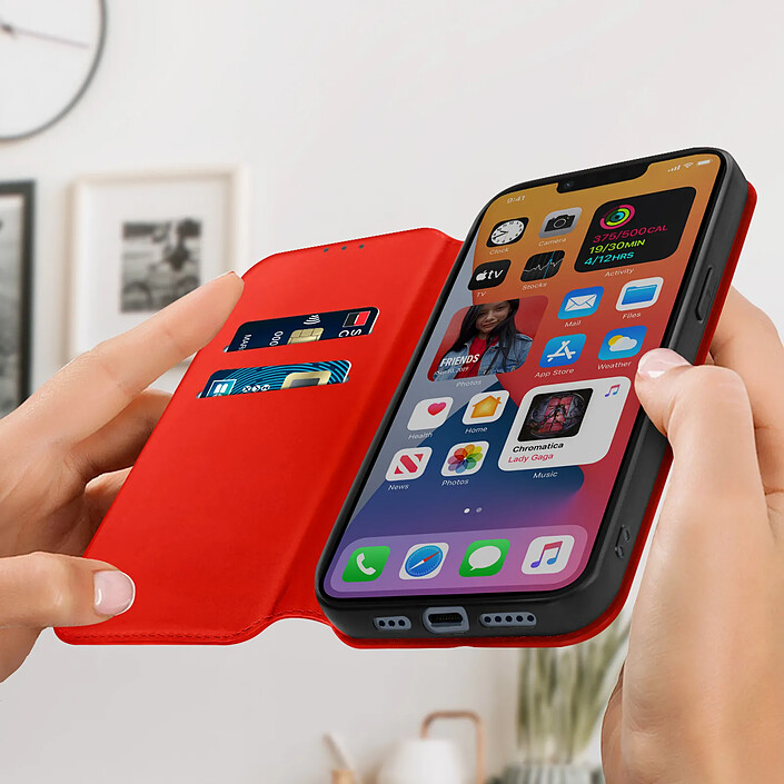 Avis Avizar Housse folio iPhone 14 Clapet Porte-cartes Fonction Support Vidéo rouge